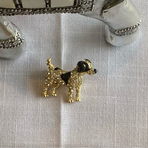 Cute rhinestone black enamel gold dog brooch - Picture 4 of 9